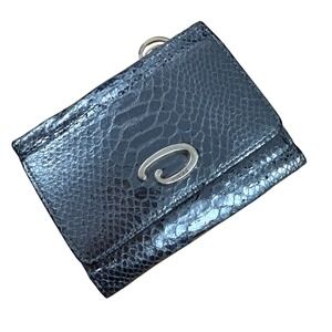 Vtg. Oscar De La Renta Tri-Fold Leather Pre-Owned Wallet Black Snakeskin Pattern